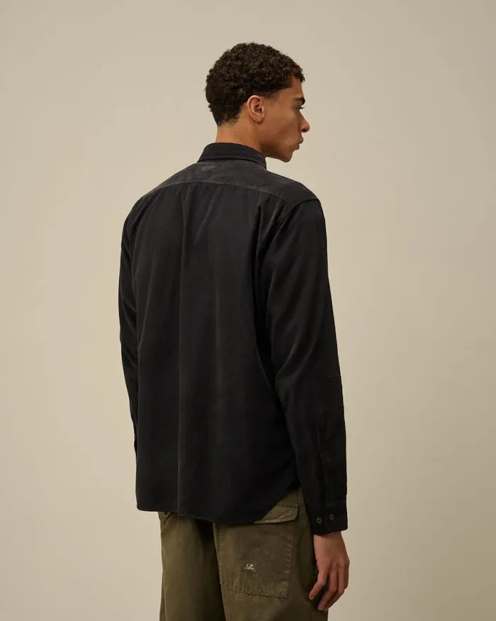 CP Company Shirt Corduroy Single Pocket Shirt Total Eclipse Blue 8211 Man