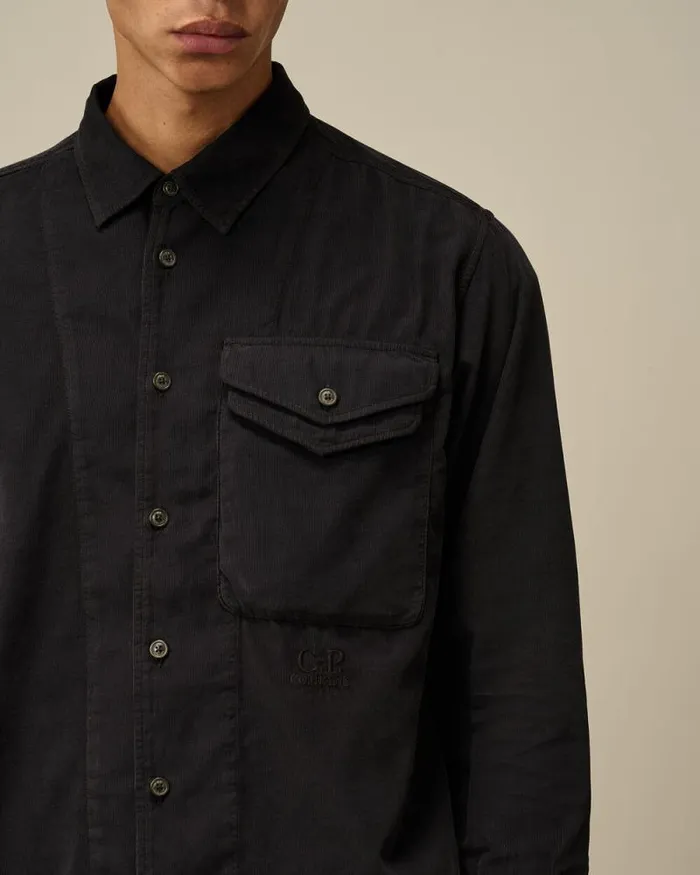 CP Company Shirt Corduroy Single Pocket Shirt Total Eclipse Blue 8211 Man