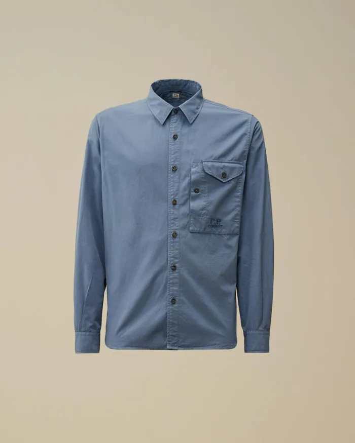 CP Company Shirt Emerized Popeline Buttoned Shirt Flint Stone Blue 8211 Man