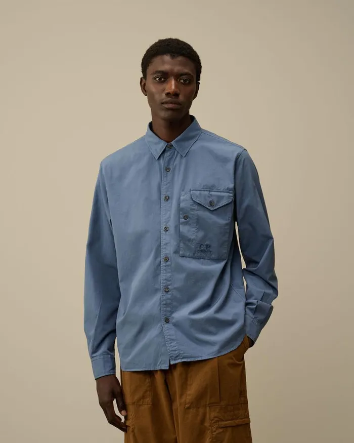 CP Company Shirt Emerized Popeline Buttoned Shirt Flint Stone Blue 8211 Man