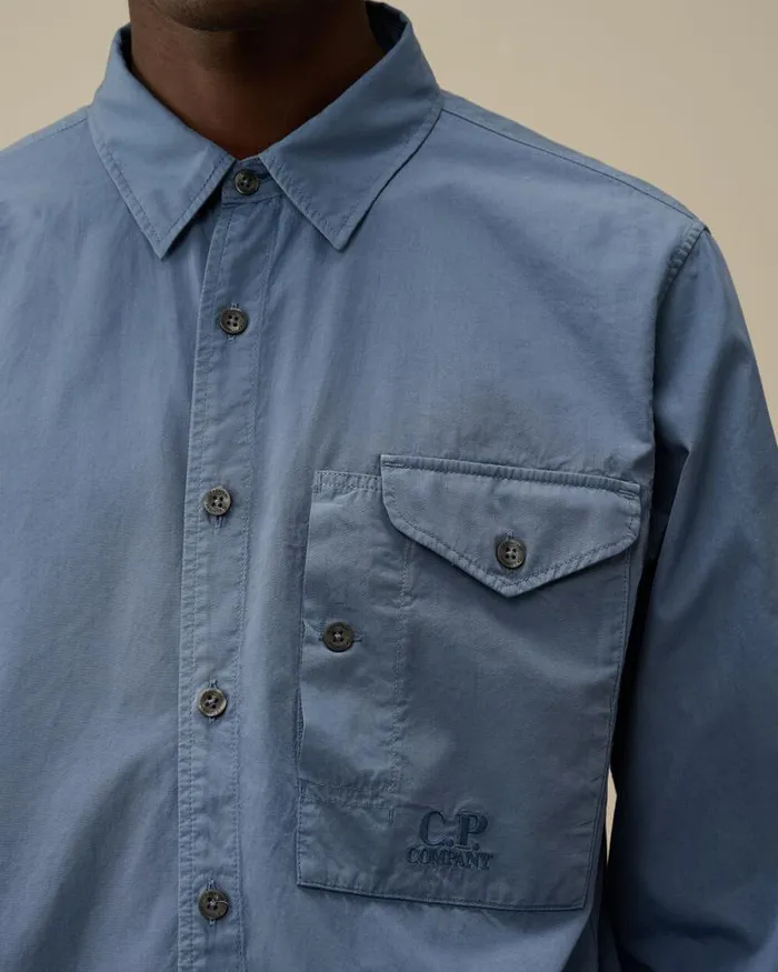 CP Company Shirt Emerized Popeline Buttoned Shirt Flint Stone Blue 8211 Man