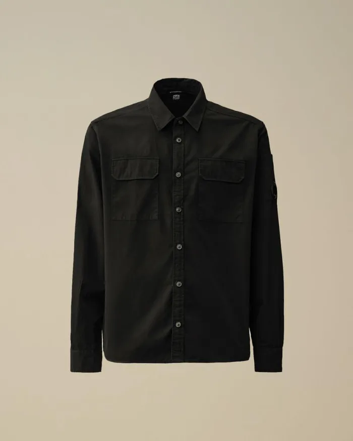 CP Company Shirt Organic Gabardine Buttoned Lens Shirt Black 8211 Man