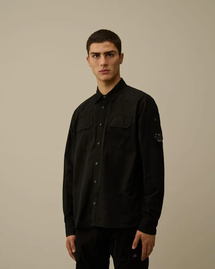 CP Company Shirt Organic Gabardine Buttoned Lens Shirt Black 8211 Man