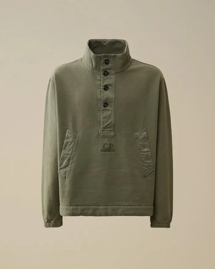 CP Company Sweatshirts Diagonal Fleece Mixed Half Buttoned Sweatshirt Grape Leaf Green 8211 Man CP Company Sweatshirts Diagonal Fleece Mixed Half Buttoned Sweatshirt Grape Leaf Green 8211 Man