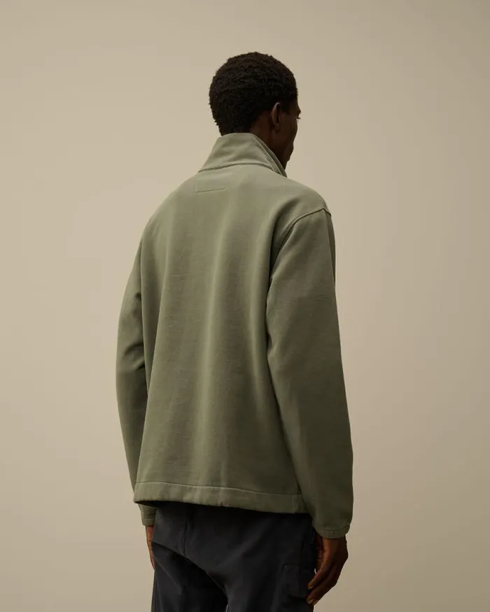 CP Company Sweatshirts Diagonal Fleece Mixed Half Buttoned Sweatshirt Grape Leaf Green 8211 Man
