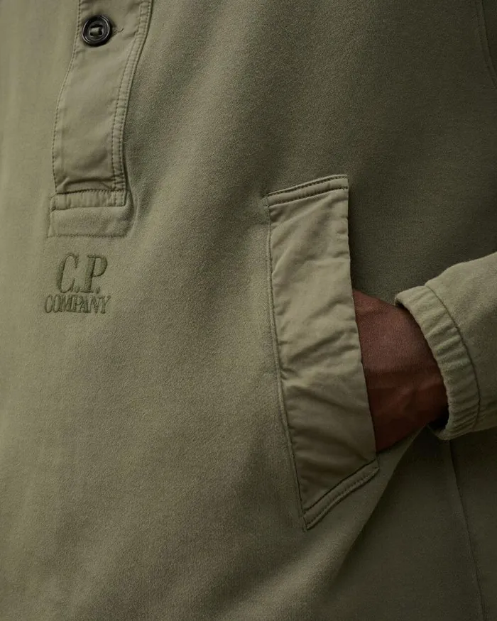 CP Company Sweatshirts Diagonal Fleece Mixed Half Buttoned Sweatshirt Grape Leaf Green 8211 Man