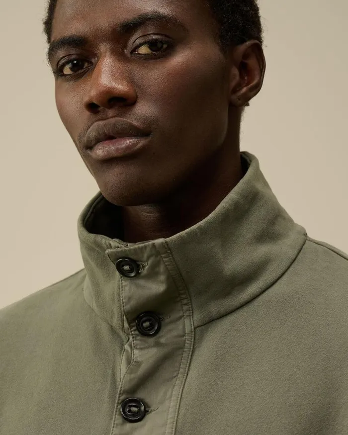 CP Company Sweatshirts Diagonal Fleece Mixed Half Buttoned Sweatshirt Grape Leaf Green 8211 Man