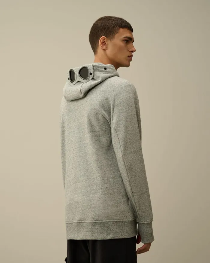 CP Company Sweatshirts Diagonal Raised Fleece Goggle Zipped Hooded Sweatshirt Greystone Melange 8211 Man