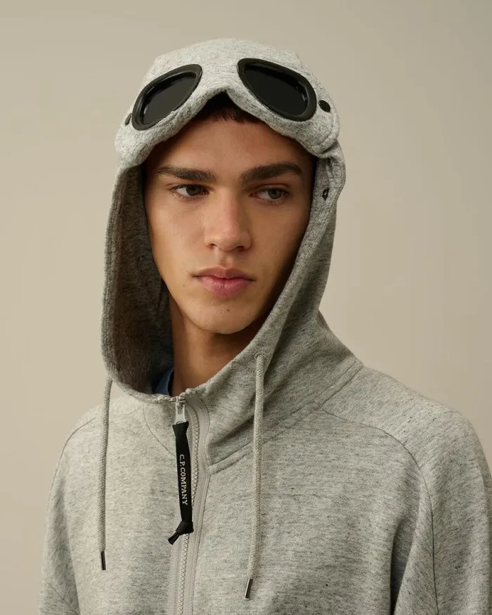 CP Company Sweatshirts Diagonal Raised Fleece Goggle Zipped Hooded Sweatshirt Greystone Melange 8211 Man