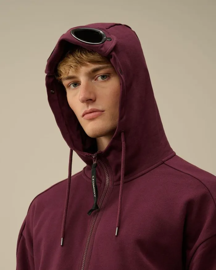 CP Company Sweatshirts Diagonal Raised Fleece Goggle Zipped Hooded Sweatshirt Potent Purple 8211 Man