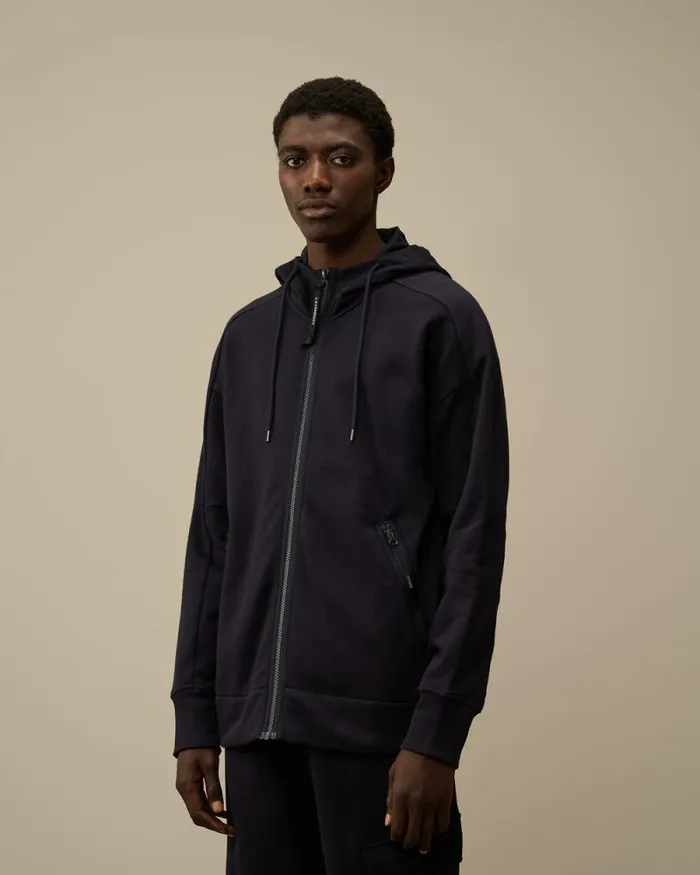 CP Company Sweatshirts Diagonal Raised Fleece Goggle Zipped Hooded Sweatshirt Total Eclipse Blue 8211 Man