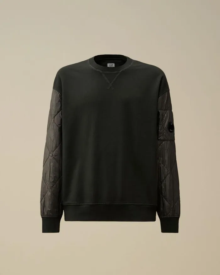CP Company Sweatshirts Diagonal Raised Fleece Mixed Quilted Crew Neck Sweatshirt Black Sand 8211 Man CP Company Sweatshirts Diagonal Raised Fleece Mixed Quilted Crew Neck Sweatshirt Black Sand 8211 Man