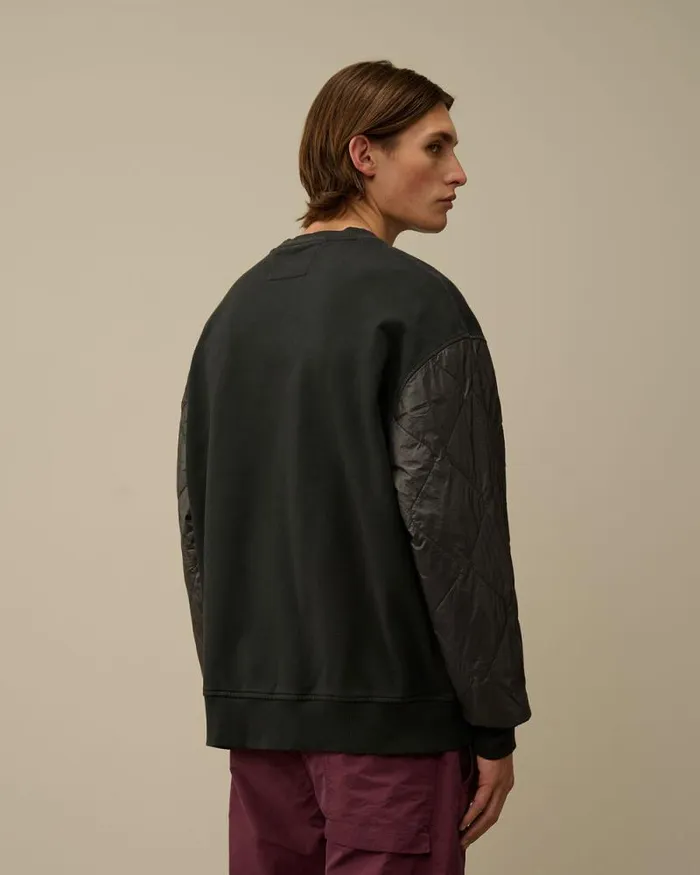 CP Company Sweatshirts Diagonal Raised Fleece Mixed Quilted Crew Neck Sweatshirt Black Sand 8211 Man