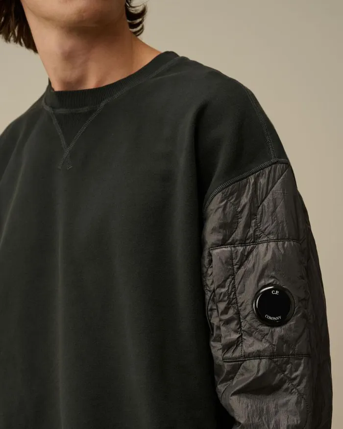 CP Company Sweatshirts Diagonal Raised Fleece Mixed Quilted Crew Neck Sweatshirt Black Sand 8211 Man