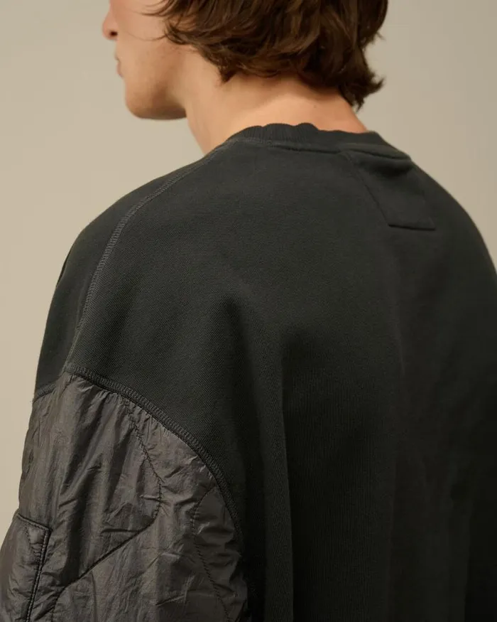 CP Company Sweatshirts Diagonal Raised Fleece Mixed Quilted Crew Neck Sweatshirt Black Sand 8211 Man