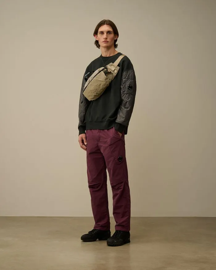 CP Company Sweatshirts Diagonal Raised Fleece Mixed Quilted Crew Neck Sweatshirt Black Sand 8211 Man