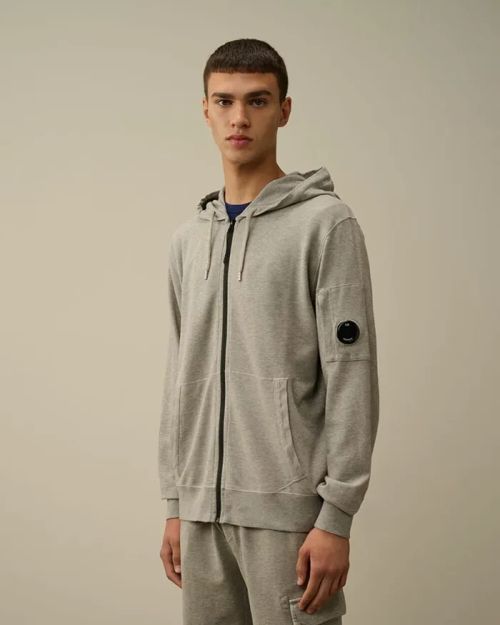 CP Company Sweatshirts Light Fleece Zipped Hooded Sweatshirt Greystone Melange 8211 Man