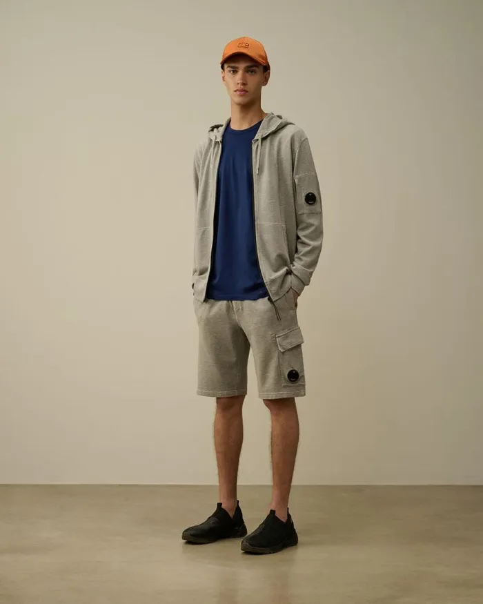 CP Company Sweatshirts Light Fleece Zipped Hooded Sweatshirt Greystone Melange 8211 Man