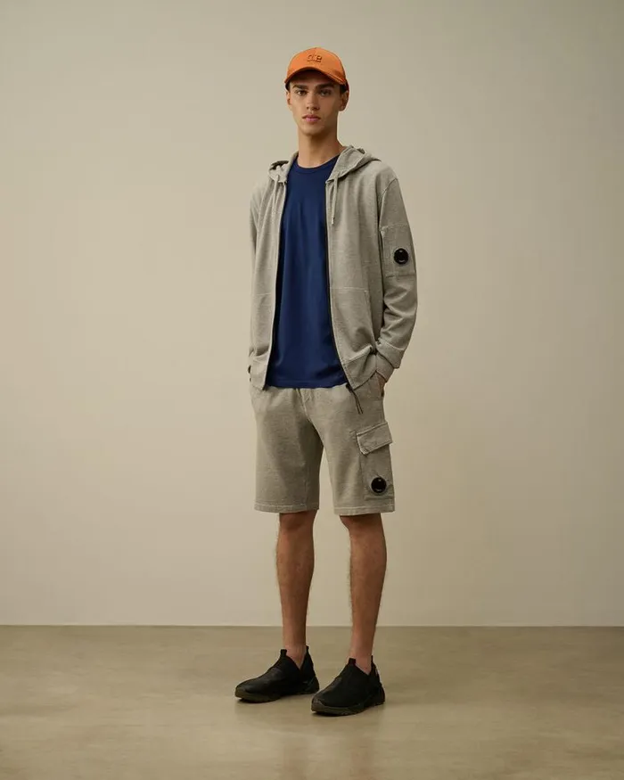 CP Company Sweatshirts Light Fleece Zipped Hooded Sweatshirt Greystone Melange 8211 Man
