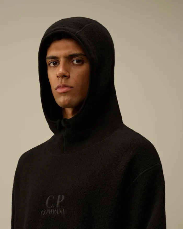 CP Company Sweatshirts Wool Polar Fleece Hooded Sweatshirt Black 8211 Man