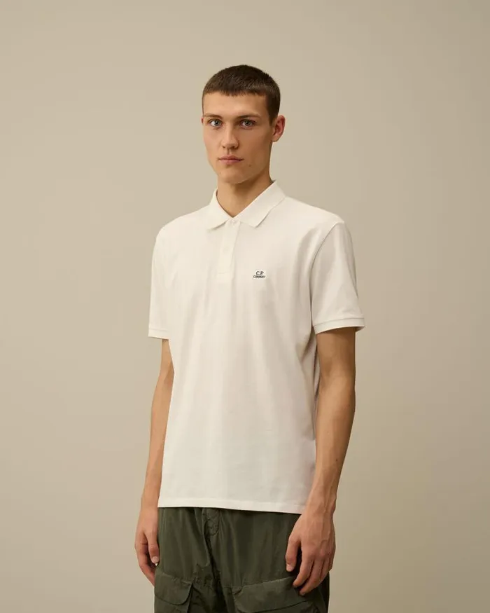 CP Company Tshirts and Polo Stretch Piquet Logo Polo Gauze White 8211 Man