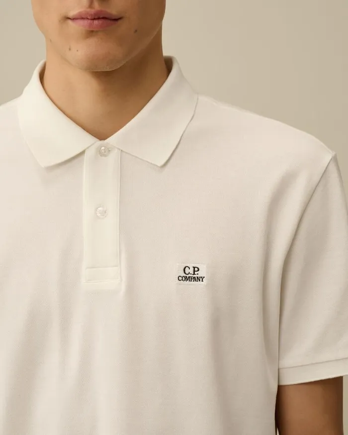 CP Company Tshirts and Polo Stretch Piquet Logo Polo Gauze White 8211 Man