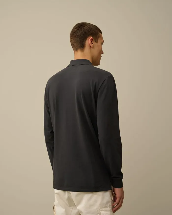 CP Company Tshirts and Polo Stretch Piquet Longsleeve Logo Polo Black Sand 8211 Man