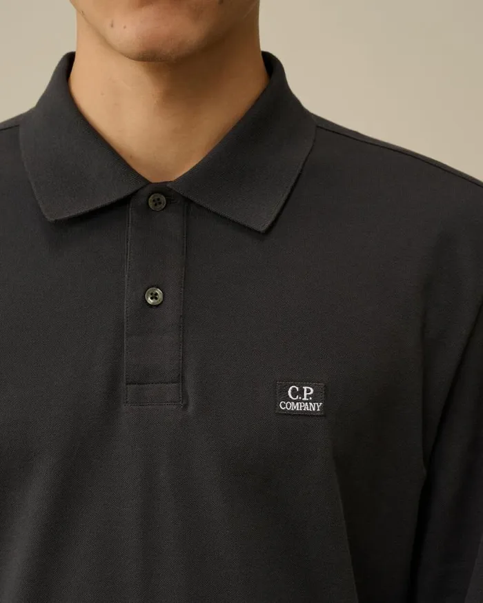 CP Company Tshirts and Polo Stretch Piquet Longsleeve Logo Polo Black Sand 8211 Man