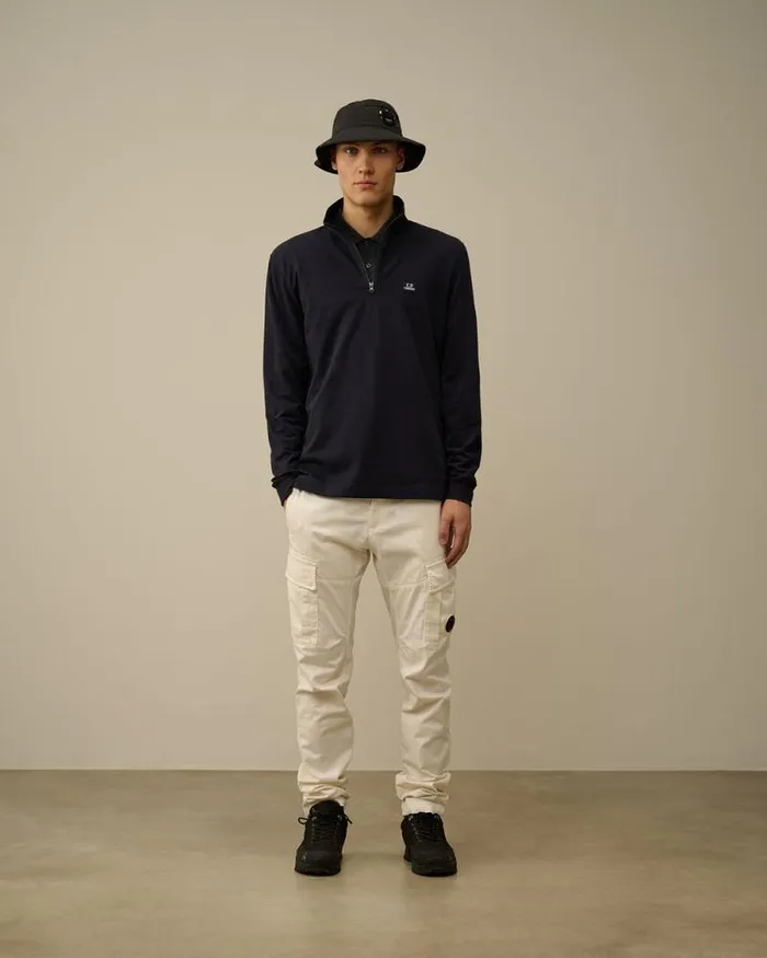 CP Company Tshirts and Polo Stretch Piquet Longsleeve Logo Polo Black Sand 8211 Man