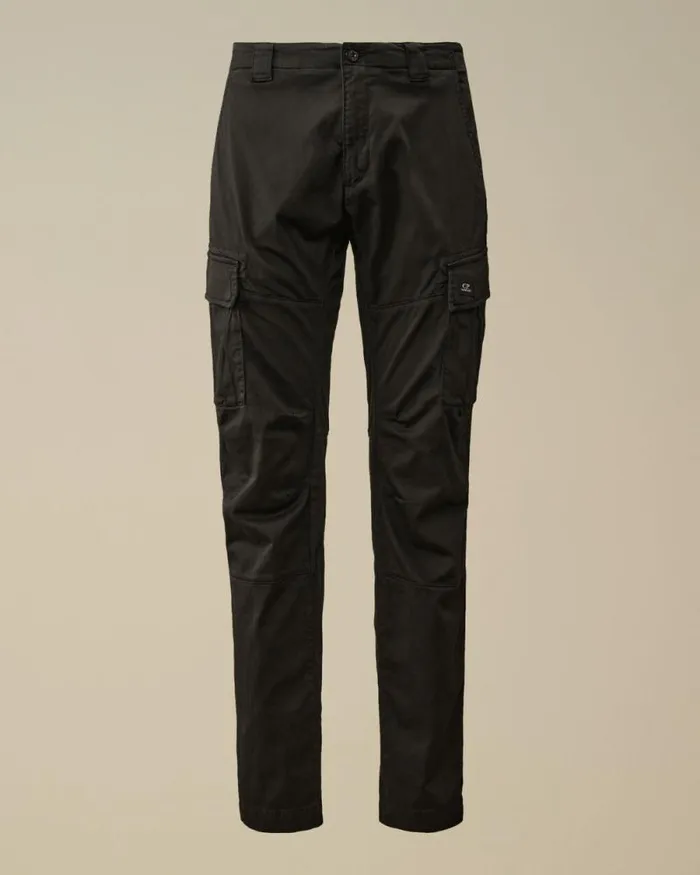 CP Company Trousers Stretch Sateen Ergonomic Cargo Pants Black 8211 Man
