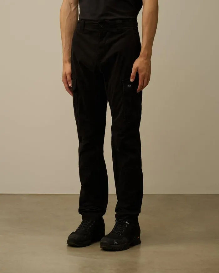 CP Company Trousers Stretch Sateen Ergonomic Cargo Pants Black 8211 Man
