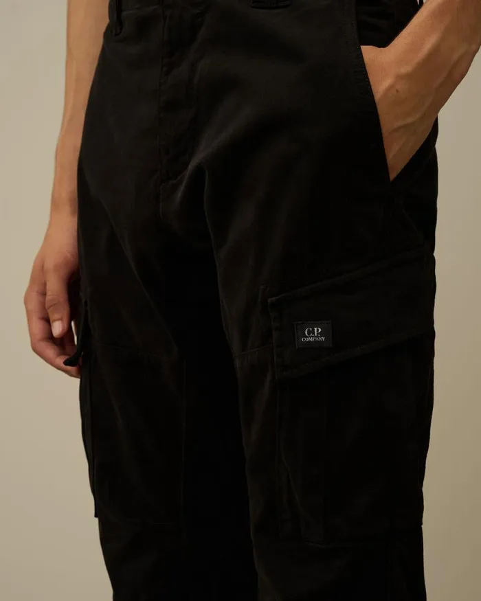 CP Company Trousers Stretch Sateen Ergonomic Cargo Pants Black 8211 Man