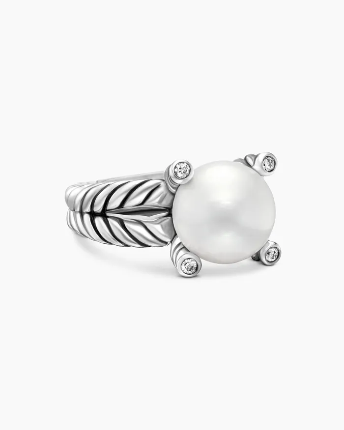 Cable Collectibles Pearl Ring In Sterling Silver With Diamonds 11mm Women David Yurman Statement Cable Collectibles Pearl Ring In Sterling Silver With Diamonds 11mm Women David Yurman Statement