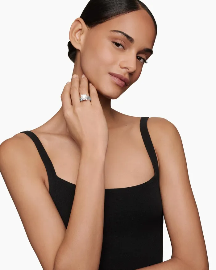 Cable Collectibles Pearl Ring In Sterling Silver With Diamonds 11mm Women David Yurman Statement Cable Collectibles Pearl Ring In Sterling Silver With Diamonds 11mm Women David Yurman Statement
