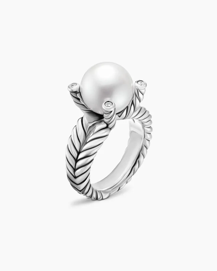 Cable Collectibles Pearl Ring In Sterling Silver With Diamonds 11mm Women David Yurman Statement Cable Collectibles Pearl Ring In Sterling Silver With Diamonds 11mm Women David Yurman Statement