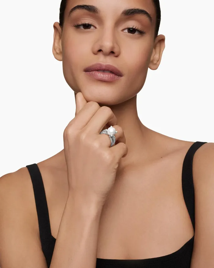 Cable Collectibles Pearl Ring In Sterling Silver With Diamonds 11mm Women David Yurman Statement Cable Collectibles Pearl Ring In Sterling Silver With Diamonds 11mm Women David Yurman Statement