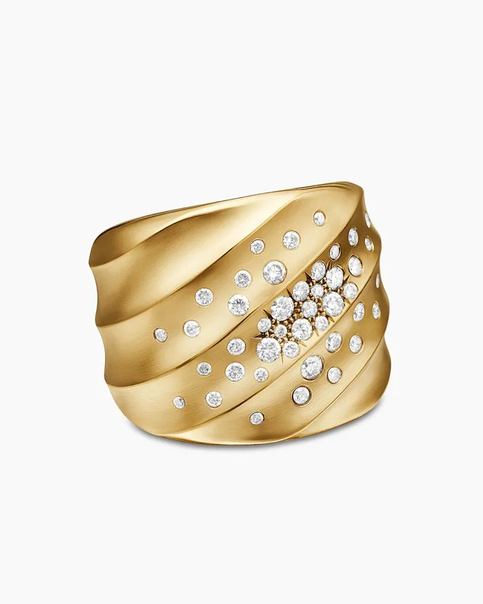 Cable Edge Saddle Ring In 18K Yellow Gold With Diamonds 188mm Women David Yurman Statement Cable Edge Saddle Ring In 18K Yellow Gold With Diamonds 188mm Women David Yurman Statement