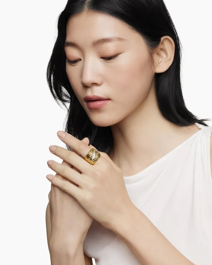 Cable Edge Saddle Ring In 18K Yellow Gold With Diamonds 188mm Women David Yurman Statement Cable Edge Saddle Ring In 18K Yellow Gold With Diamonds 188mm Women David Yurman Statement