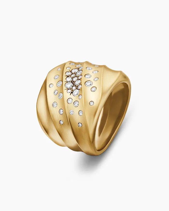 Cable Edge Saddle Ring In 18K Yellow Gold With Diamonds 188mm Women David Yurman Statement Cable Edge Saddle Ring In 18K Yellow Gold With Diamonds 188mm Women David Yurman Statement