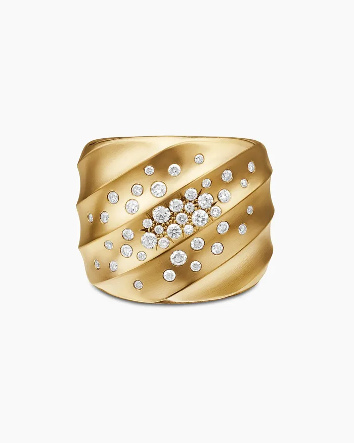 Cable Edge Saddle Ring In 18K Yellow Gold With Diamonds 188mm Women David Yurman Statement Cable Edge Saddle Ring In 18K Yellow Gold With Diamonds 188mm Women David Yurman Statement