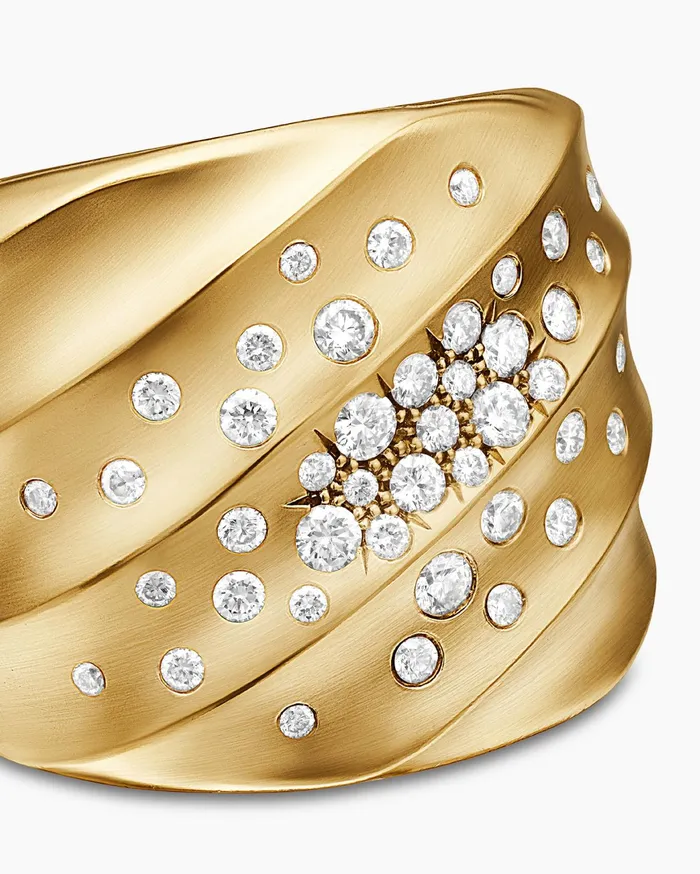 Cable Edge Saddle Ring In 18K Yellow Gold With Diamonds 188mm Women David Yurman Statement Cable Edge Saddle Ring In 18K Yellow Gold With Diamonds 188mm Women David Yurman Statement
