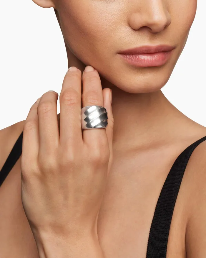 Cable Edge Saddle Ring In Sterling Silver 188mm Women David Yurman Statement Cable Edge Saddle Ring In Sterling Silver 188mm Women David Yurman Statement