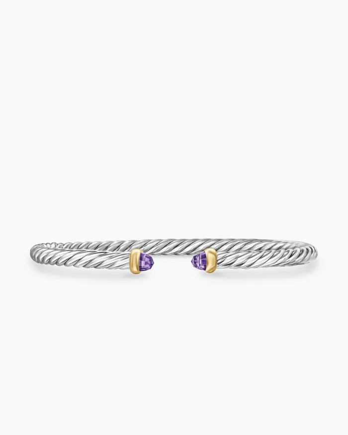 Cable Flex Bracelet In Sterling Silver With 14K Yellow Gold 4mm Women David Yurman Cuff