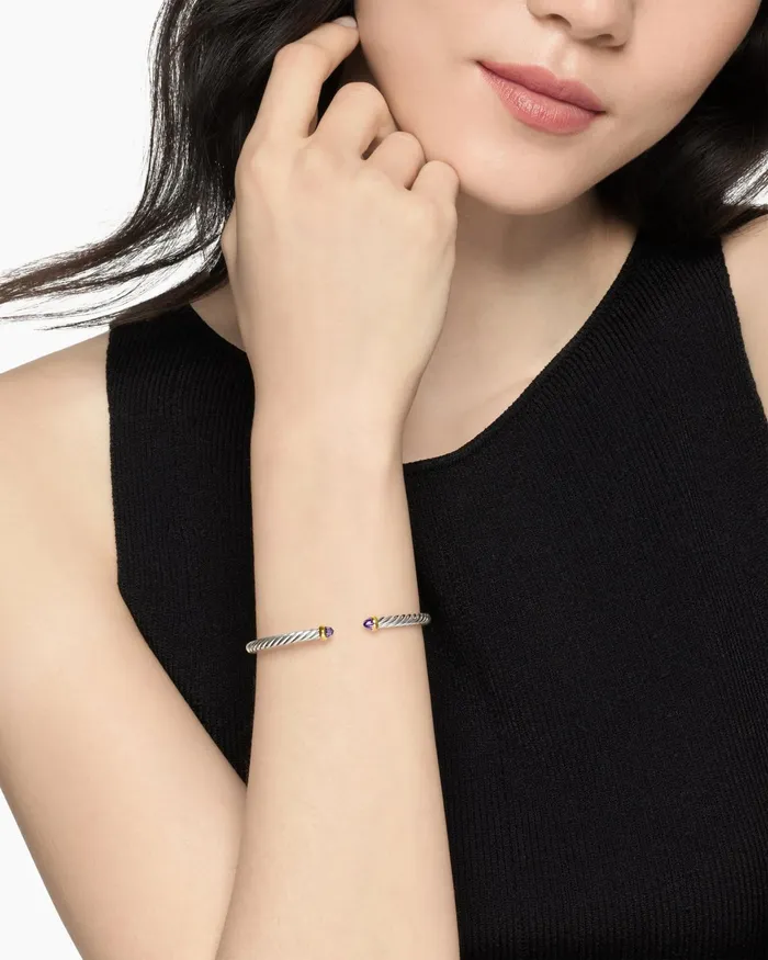Cable Flex Bracelet In Sterling Silver With 14K Yellow Gold 4mm Women David Yurman Cuff Cable Flex Bracelet In Sterling Silver With 14K Yellow Gold 4mm Women David Yurman Cuff