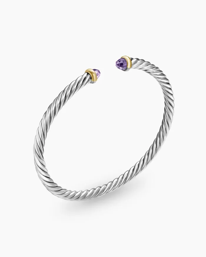 Cable Flex Bracelet In Sterling Silver With 14K Yellow Gold 4mm Women David Yurman Cuff Cable Flex Bracelet In Sterling Silver With 14K Yellow Gold 4mm Women David Yurman Cuff