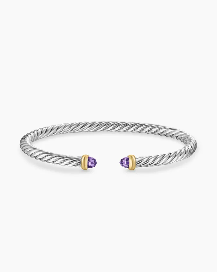 Cable Flex Bracelet In Sterling Silver With 14K Yellow Gold 4mm Women David Yurman Cuff Cable Flex Bracelet In Sterling Silver With 14K Yellow Gold 4mm Women David Yurman Cuff