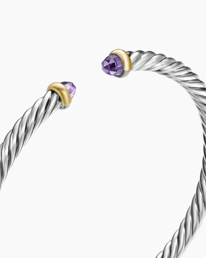 Cable Flex Bracelet In Sterling Silver With 14K Yellow Gold 4mm Women David Yurman Cuff Cable Flex Bracelet In Sterling Silver With 14K Yellow Gold 4mm Women David Yurman Cuff