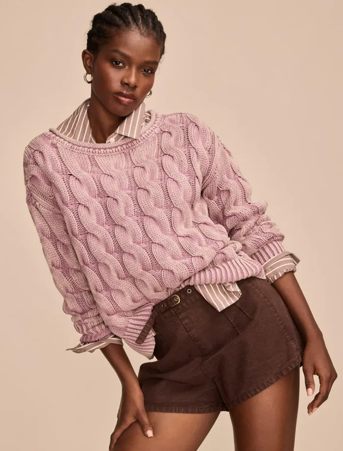 Cable Sweater Pullover Elderberry Women Lucky Brand Sweaters and Sweatshirts