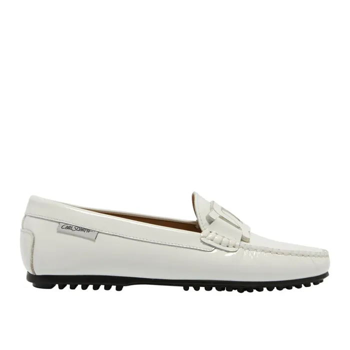 Carl Scarpa Martedi White Patent Leather Driving Loafers Women Bestselling