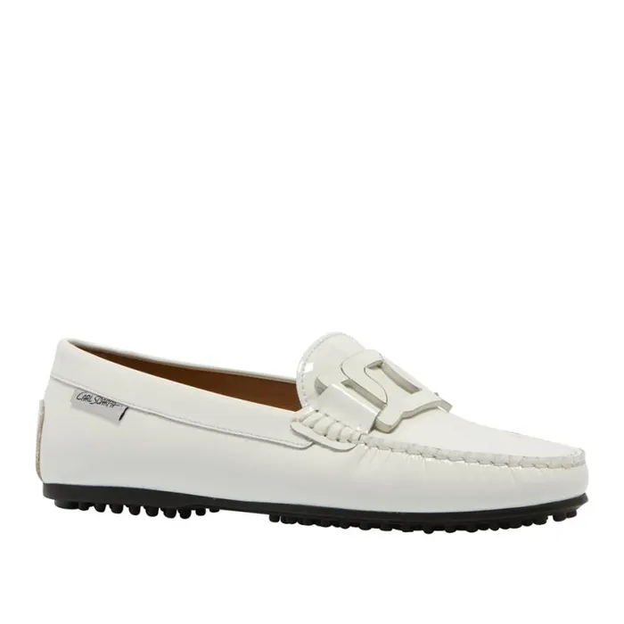 Carl Scarpa Martedi White Patent Leather Driving Loafers Women Bestselling